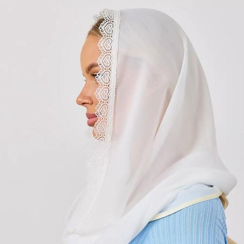 Black White Lace Veils Solid Color Head Scarves Classic Head Covering Scarf Wedding Bride
