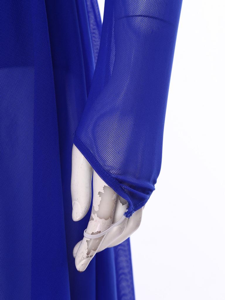 Women's Performance Dancewear - Sheer Mesh Long Sleeve Backless Dress with Rhinestones for Lyrical & Skating