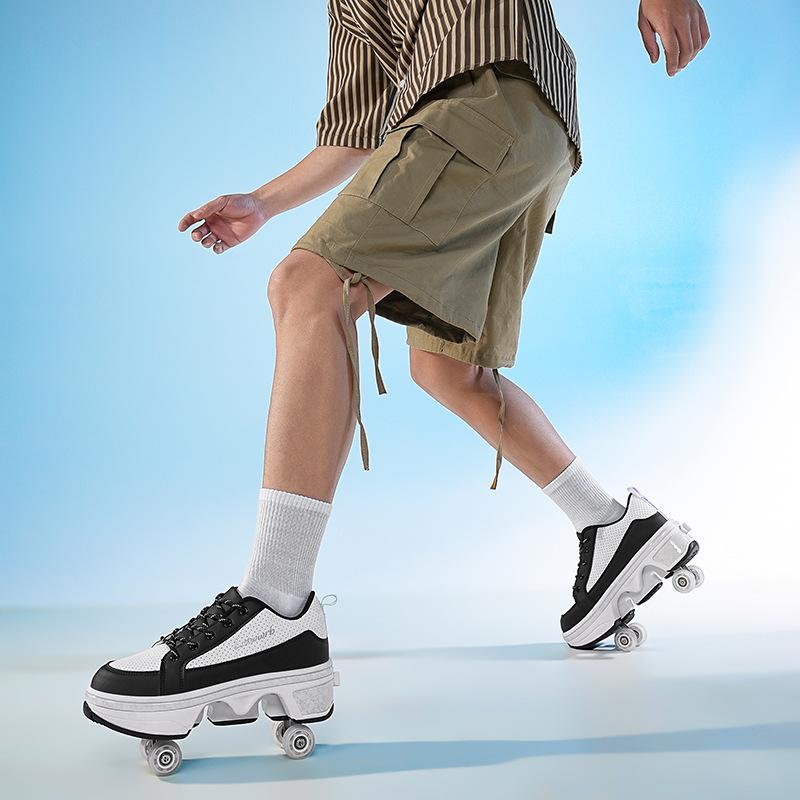 Kaçan Ayakkabılar Kabul Edilebilir, Deforme Olmuş Ayakkabılar, Çocuk Patenleri, Erkek ve Kadın Çift Sıralı Dört Tekerlekli Nefes Alabilen Yürüyüş Patenleri Patlayarak Uzaklaşır
