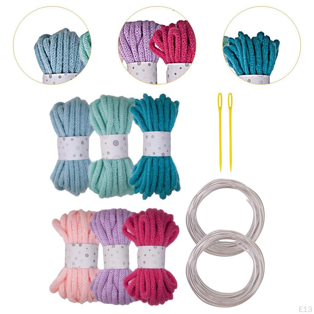 6 Pieces Knitted Yarn Bulky Yarns Crocheting Projects Elastic Arts with 2 Large Eye Neddle, Roll