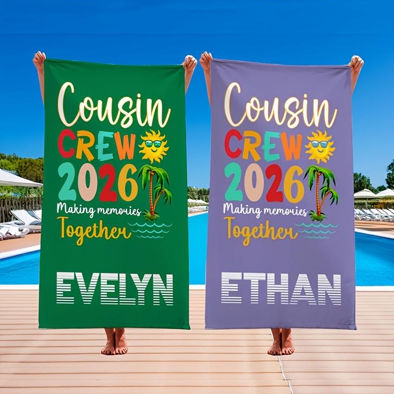 Personalized Crew Beach Towel Custom Name/Logo Oversized Microfiber Towel Summer Gift for Family Reunion, Vacation, Pool Party
