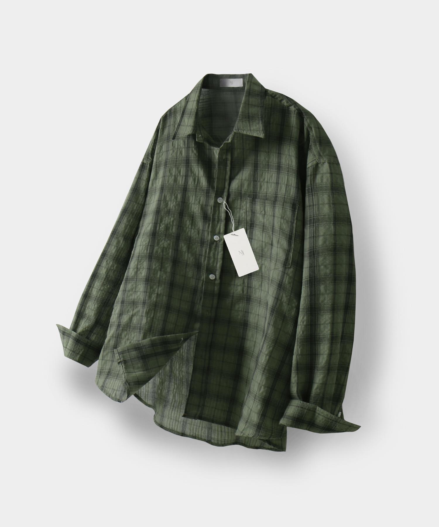 Mood Inside Vintage Wrinkle Check Shirt_Green M