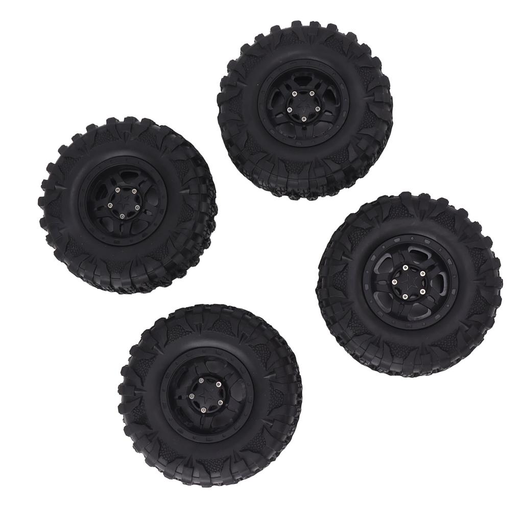 4PCS RC Tires 2.2in Black Rubber Simple Installation Wear Resistant RC Car Replacement with Plastic Rim for 12mm Hex RC Car