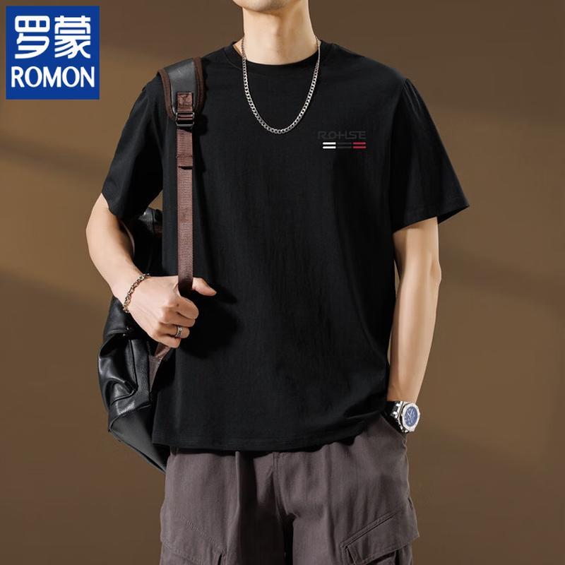 

ROMON Men s Seamless Cotton Short Sleeve Crew Neck T-Shirt 3XL