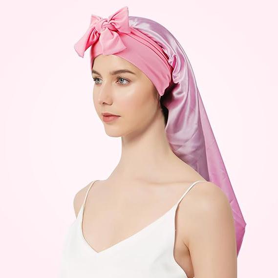 Touca Longa de Cetim de Seda para Mulheres - Proteção Capilar com Laço