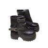 Black Martin boots women's 2025 autumn new retro stacking boots belt buckle thick-soled inner heightening trouser tube boots