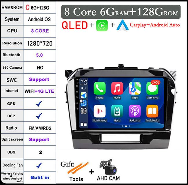 For Suzuki Vitara 4 2014 - 2018 Android 14 4G WIFI DSP CarPlay Autoradio Car Radio Multimidia Video Player Navigation GPS
