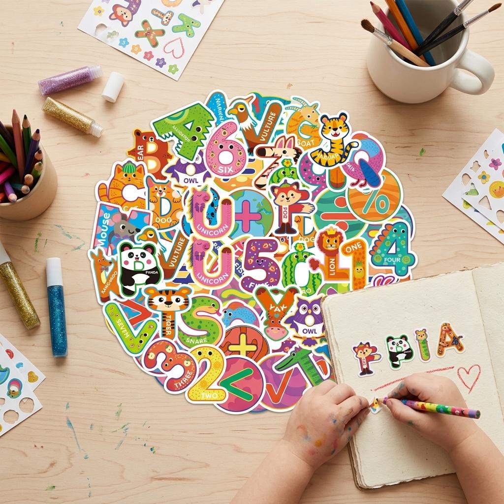 50Pcs Waterproof Cartoon Number Stickers for Kids Creative Graffiti Decoration PVC Material Easy Peel