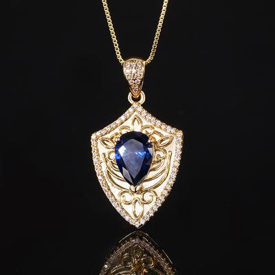 Jewelry Simulation Blue Spinel Gold Retro Exquisite Water Drop Pendant Necklace Main Stone 8 * 12