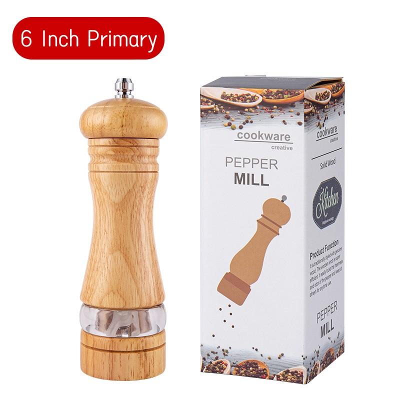 6 Inches Solid Wood Salt Pepper Mill Sets Manual Pepper Grinder Freshly Ground Seasoning Spices Mill Ceramic Core Pepper Grinder