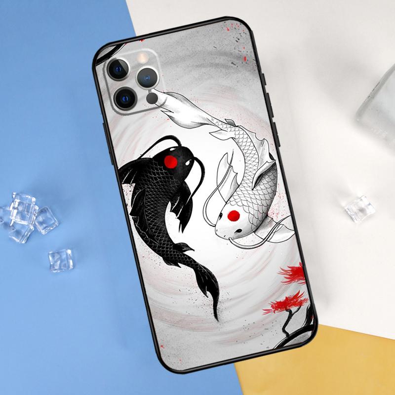 Koi Fish Yin Yang Art Phone Case For iPhone 16 Pro Max 12 13 Mini 11 14 15 Pro Max XR 16 15 Plus 16e Cover Shell