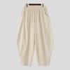 INCERUN Men Elastic Waist Cotton Linen Casual Solid Color Drop-crotch Pants Lantern Trousers