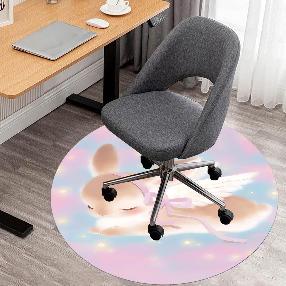 1pc Angel Bunny Round Chair Mat Area Rug - Non-Slip, Floor Mat for Office, Bedroom, and Indoor Decor C1125058