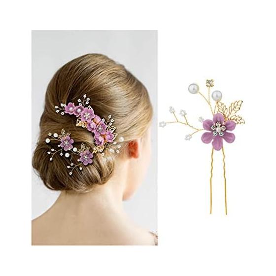 3-Piece Wedding Headpiece Set - Bridal Hair Accessories with Flower Motifs, Comb, U-Pins, and Hairpins - Suitable for Kimono, Photography, Parties,