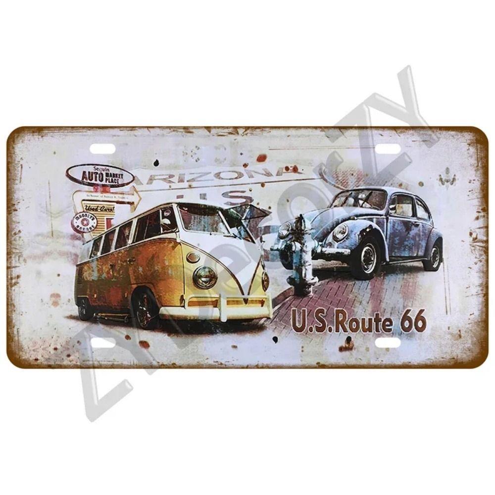 Vintage Route 66 Cars Metal Tin Sign Bar Club Tire Shop Decor