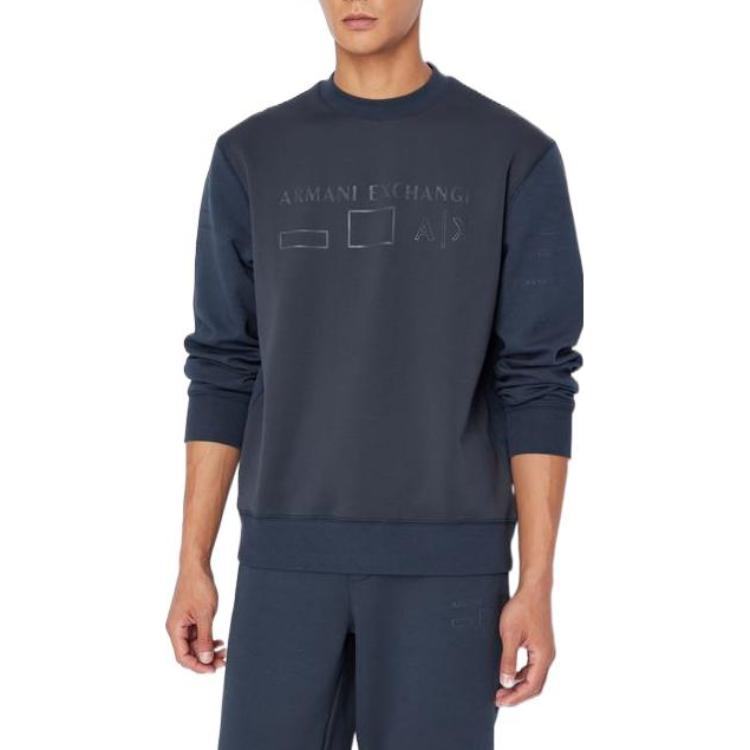 Armani Exchange Fw22 Solid Color Crew Neck Sports Sweatshirt Men sweatshirt Dark-Blue 6LZMAN-ZJCBZ-125CX