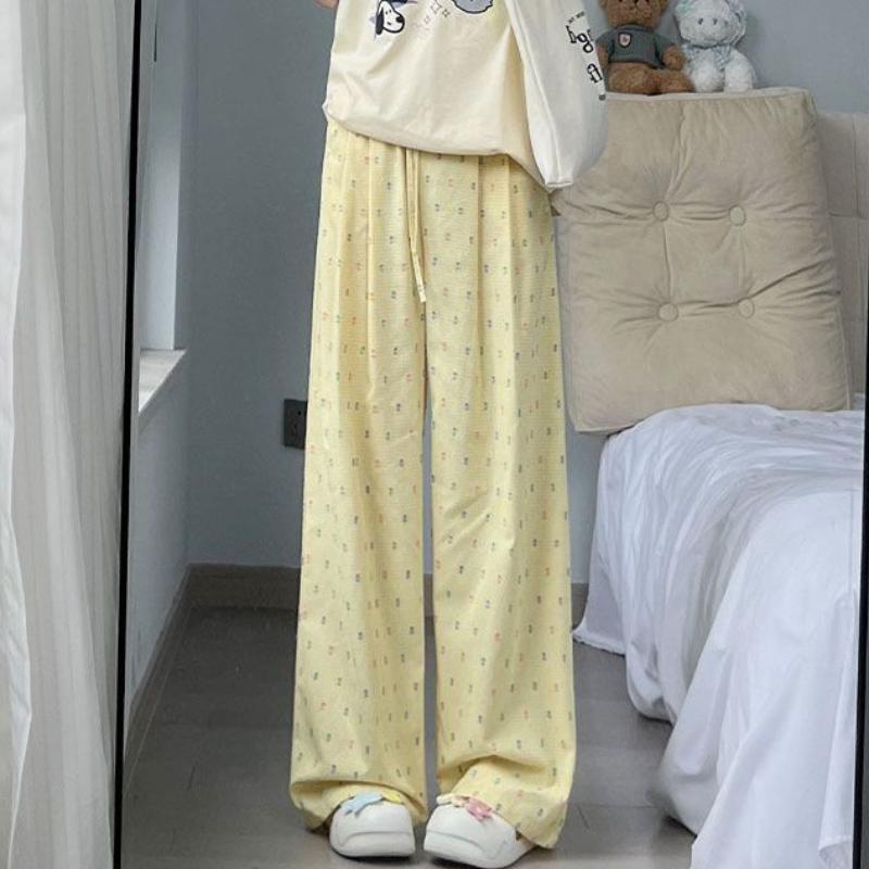 Blau gepunktete Hose mit weitem Bein für Damen Sommer Dünn Lässig Hohe Taille Drapierung Eisseidenhose