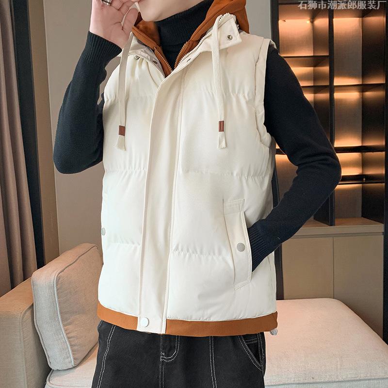 High-quality graphene cotton vest men's autumn and winter hooded vest fashionable outer wear fake two-piece vest jacket