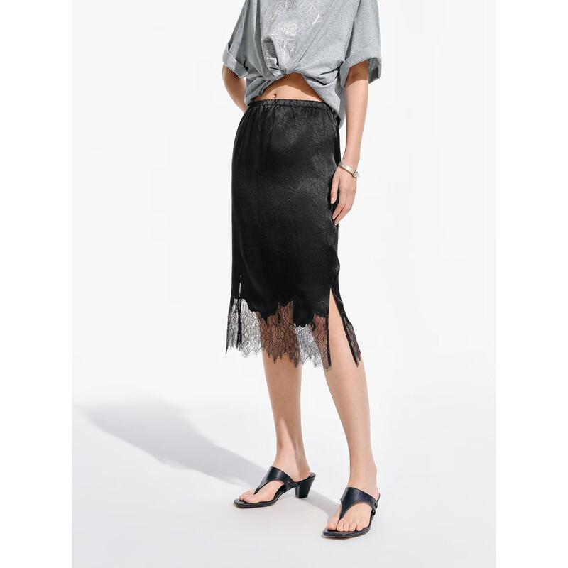 PEACEBIRD Women's Acetate Satin Lace Midi Skirt