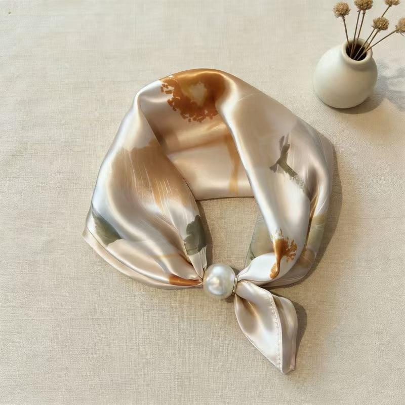 Thin Pearl Necklace with Magnetic Clasp, Lazy-style Silk Scarf, Women's Pendant Scarf, Collarbone Chain