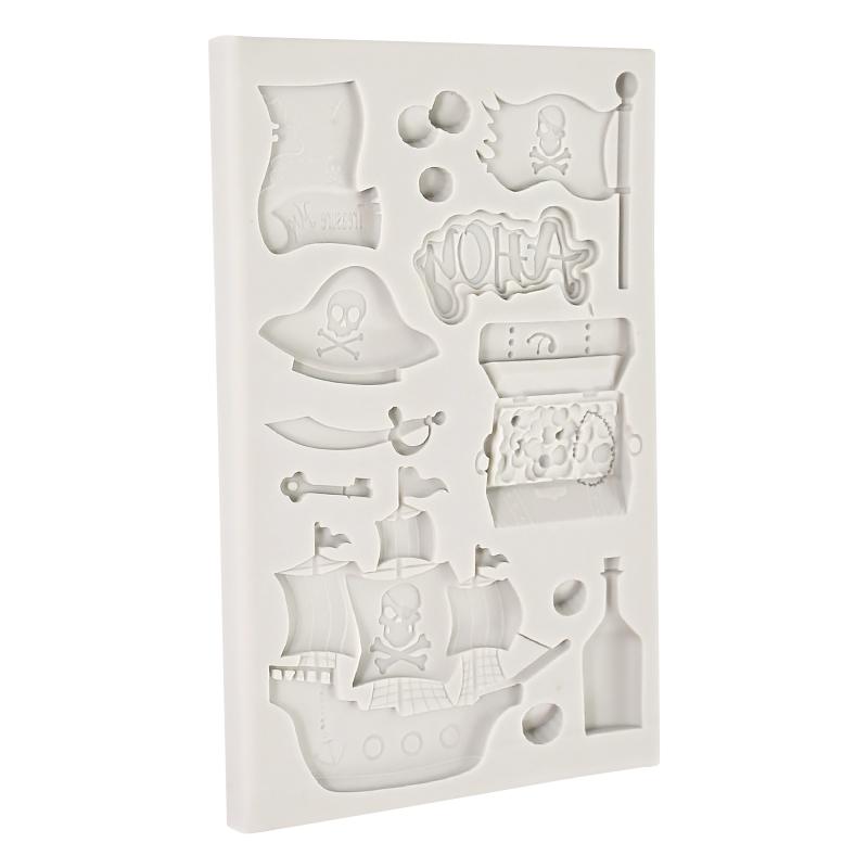 Skull Pirate Ship Silicone Mold DIY Chocolate Fondant Cake Mould Kids Birthday Party Cake Decorating Tool DIY Baking Accessories