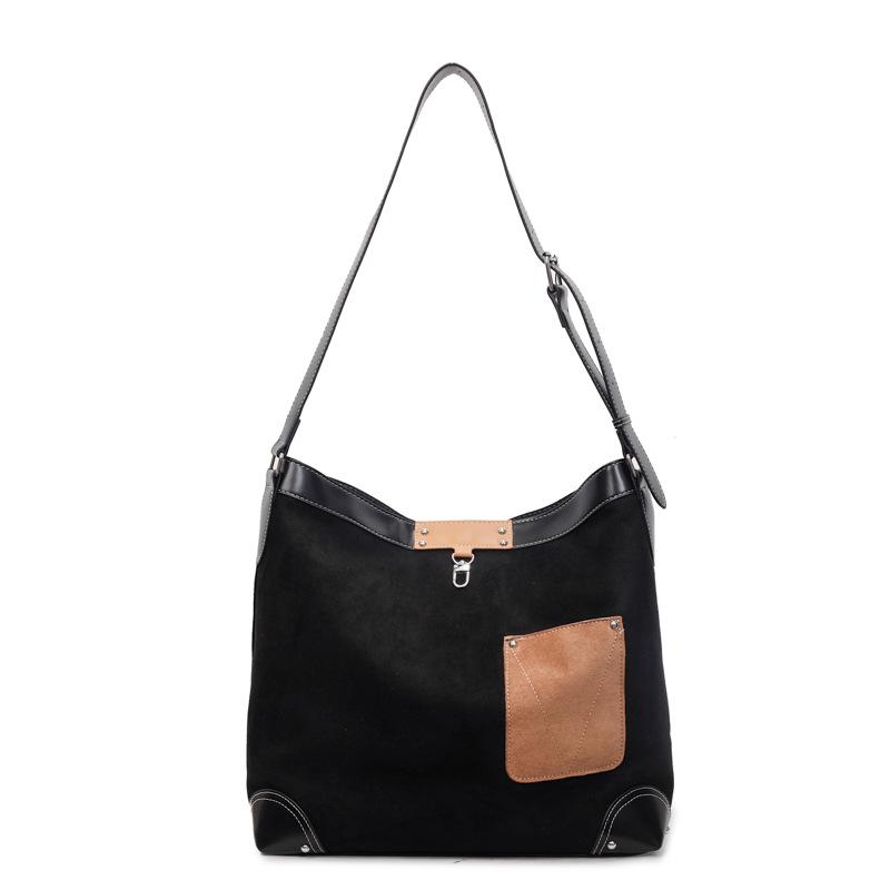 New casual and versatile contrast suede large-capacity women's bucket bag tote bag shoulder crossbody bag