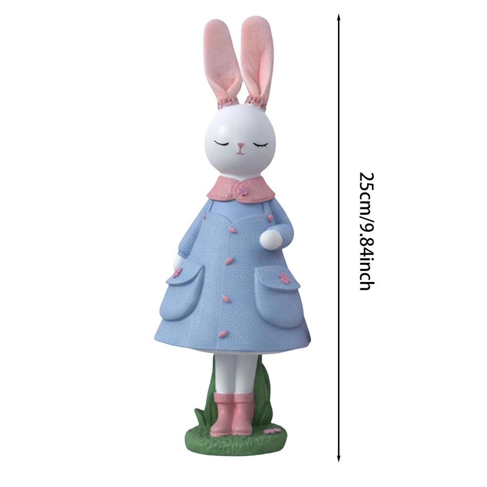 

Easter Rabbit Resin Ornament Easter Bunny With Skirt Cute Rabbit Figures Table Sculpture Living Room Bedroom Home Decoration синий