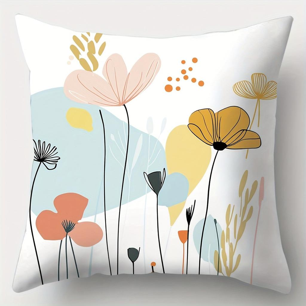 Soft - Toned Floral Abstract Art Pillowcasebedroom Living Room Sofa Home Decor Polyester Cushion Cover With Zipper