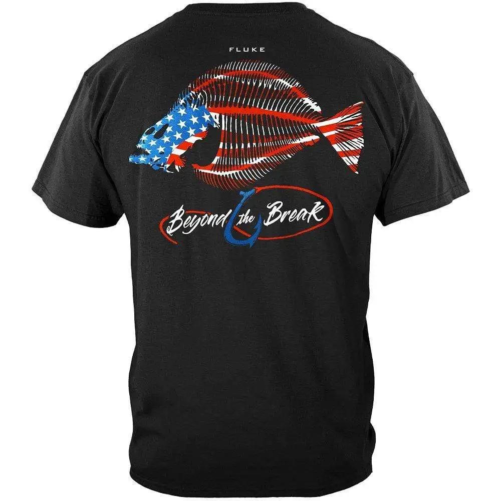 Size S-4XL USA Flag Fluke Skeleton Patriotic Angler Gift T-Shirt  Short Sleeve Casual O-Neck Summer Mens T-shirt