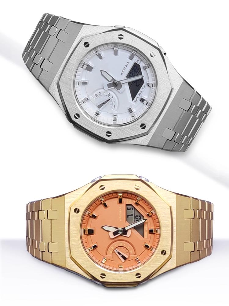 GMA-S2100 Mod-Kit für Casio G-SHOCK GMA S2100 Damen Edelstahl Metallgehäuse Gummi-Uhrenarmband Modifizierte Uhrenarmband-Zubehörteile