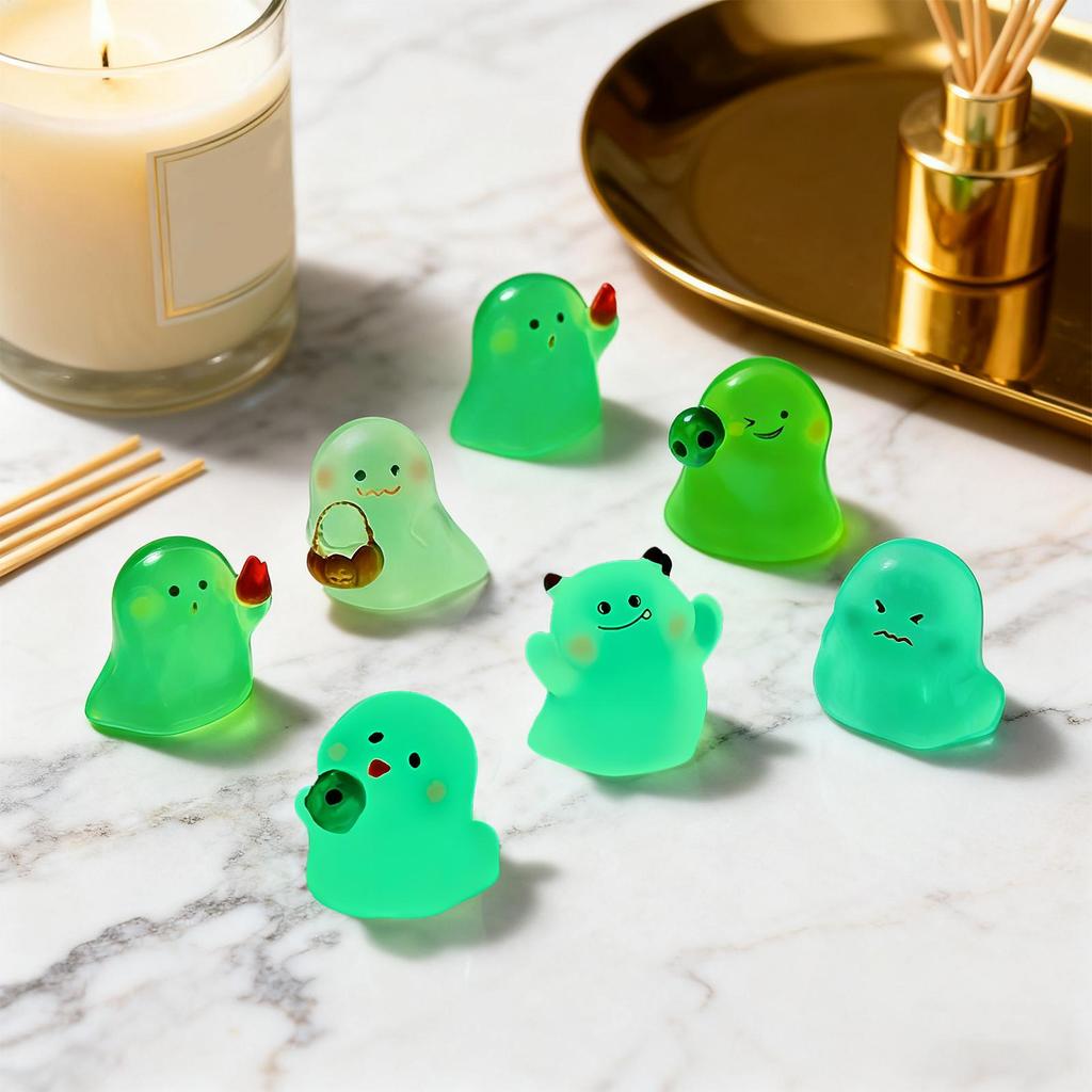Ghost Statue Halloween Figurines 6 Pieces Glowing Cute Ornaments Resin Figure For Workplace Nursery Home Tabletop Bookshelf