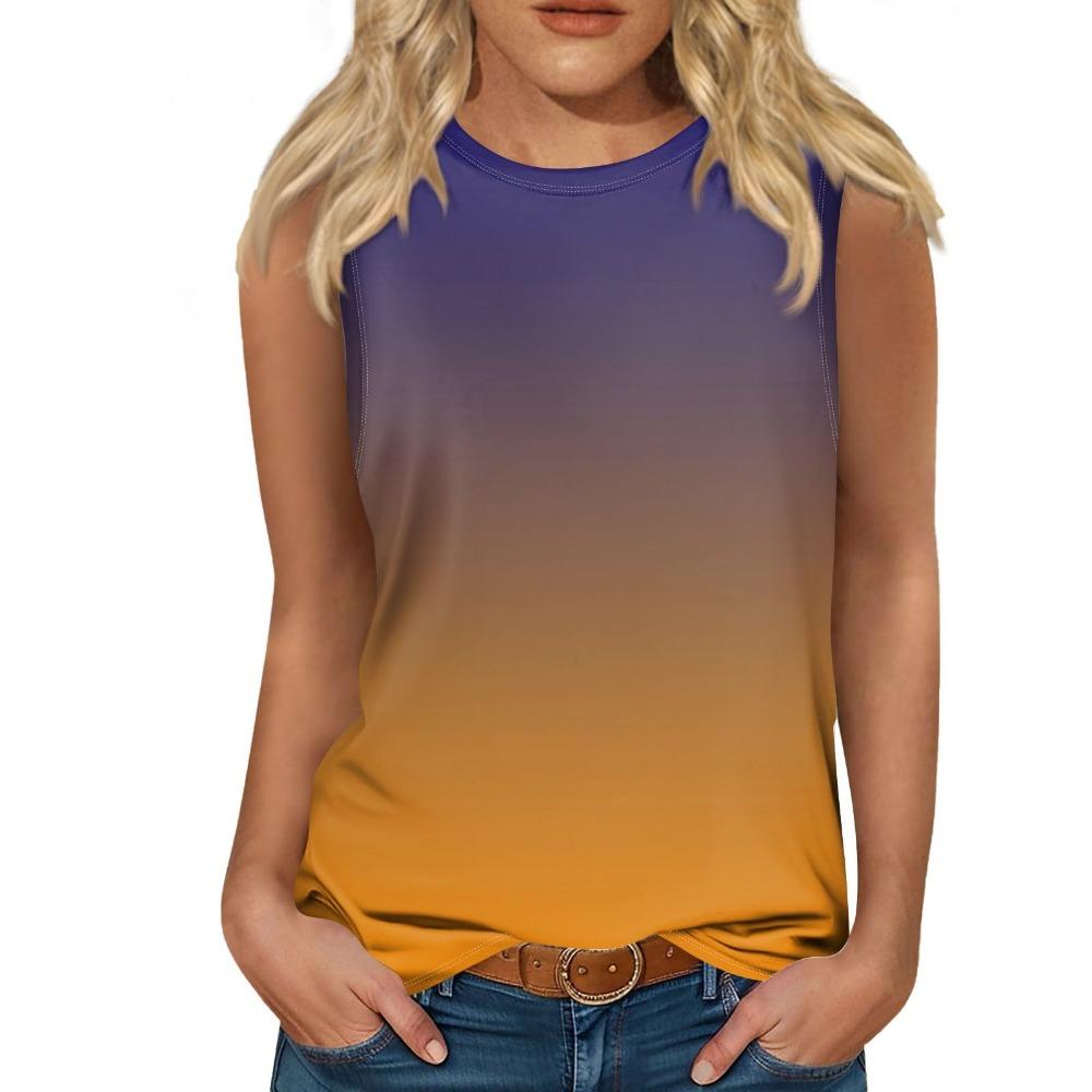 Gradient Color 3D Printed Vest for Women's Round Neck Casual Vest