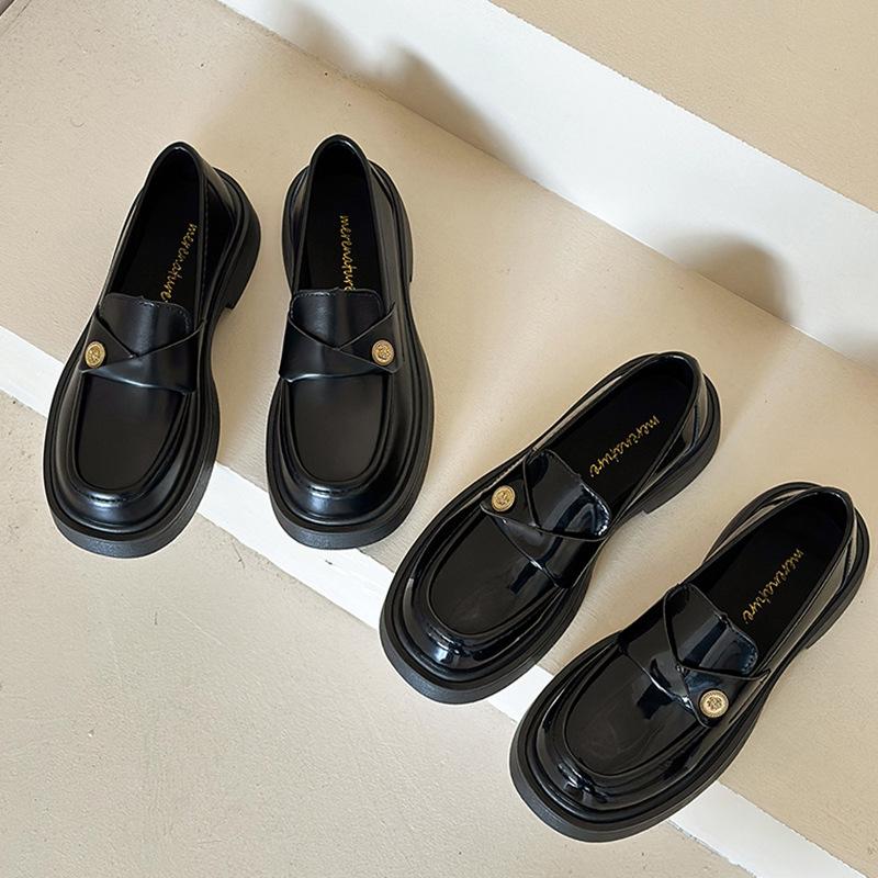 Authentic Leather Loafers Women's Shoes Spring New British Style Black Small Leather Shoes Thick Bottom Mary Jane Shoes Pumps