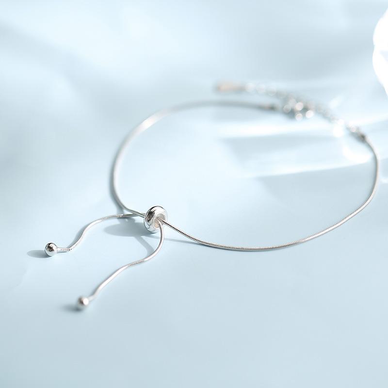 925 Sterling Silver Snake Chain Bow Knot Anklets Necklace Bracelet Adjustable Women Cute Accessories
