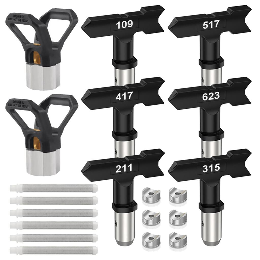 14Pcs Airless Paint Sprayer Tips Set 6 Reversible Spray Paint Nozzles 6 Airless Spray Gun Filters 2 Nozzle Tip Guards
