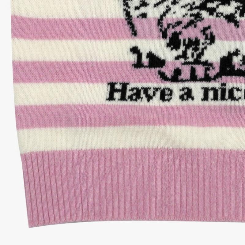 Ganni Women S Knit Bunny Graphic Logo Wool Mix Stripe K2426 065