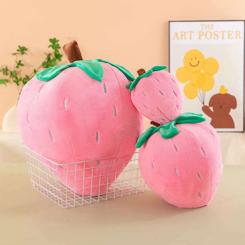 Cute Kawaii Strawberry Pink Plush Stuffed Doll Fruit Pillow Toy for Kids Birthday Xmas Gift Girls Sofa Decor Present