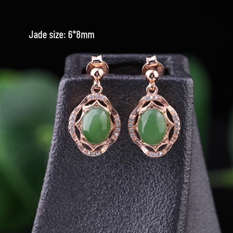Bridal 4-Piece Set: Rose Gold Plated 925 Silver Earrings, Ring, Necklace with Jasper and Hetian Jade