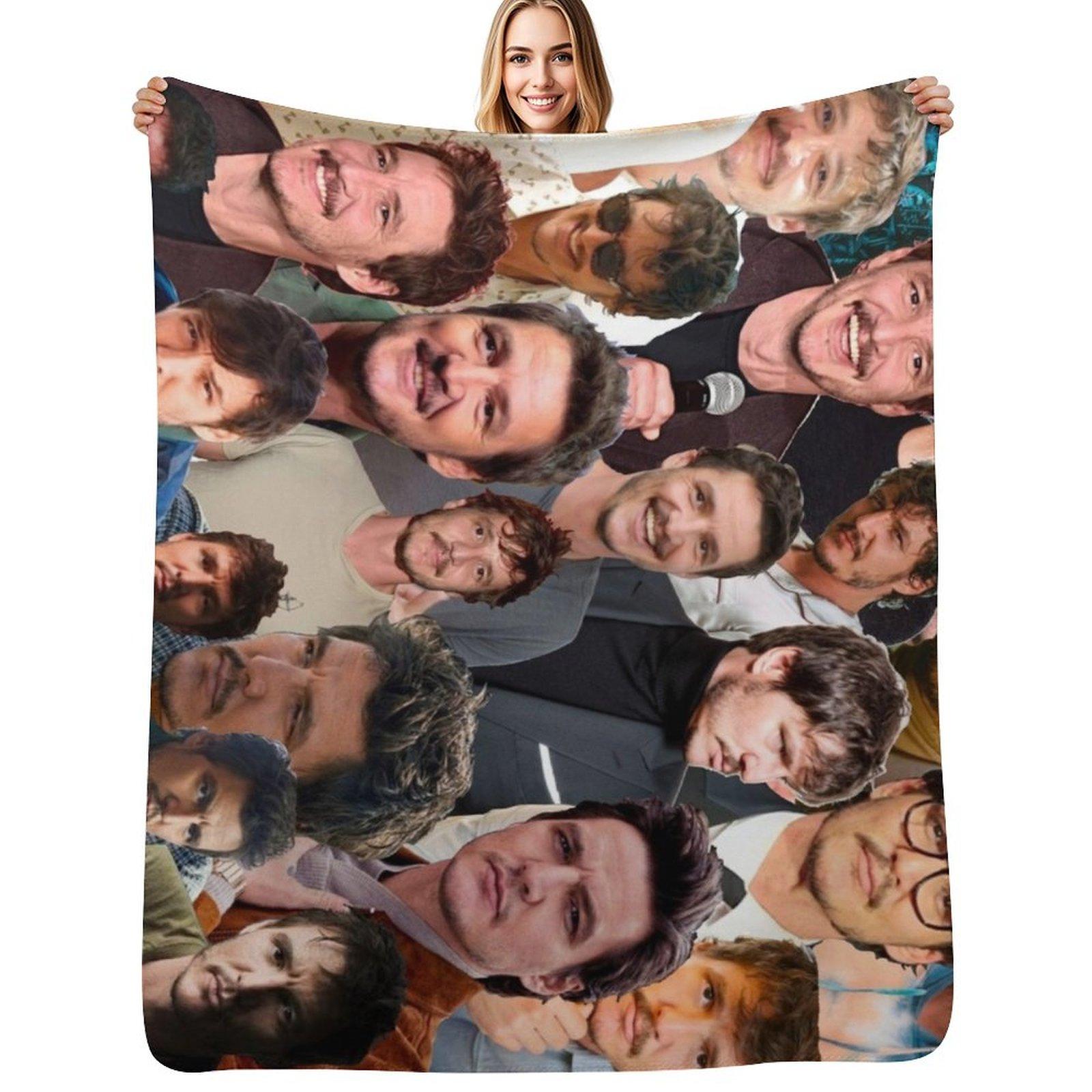 Pedro Pascal Photo Collage Throw Blanket Shaggy Furry Soft Blanket for Bedroom Living Room Size: 75*100cm, Weight: 230 GSM