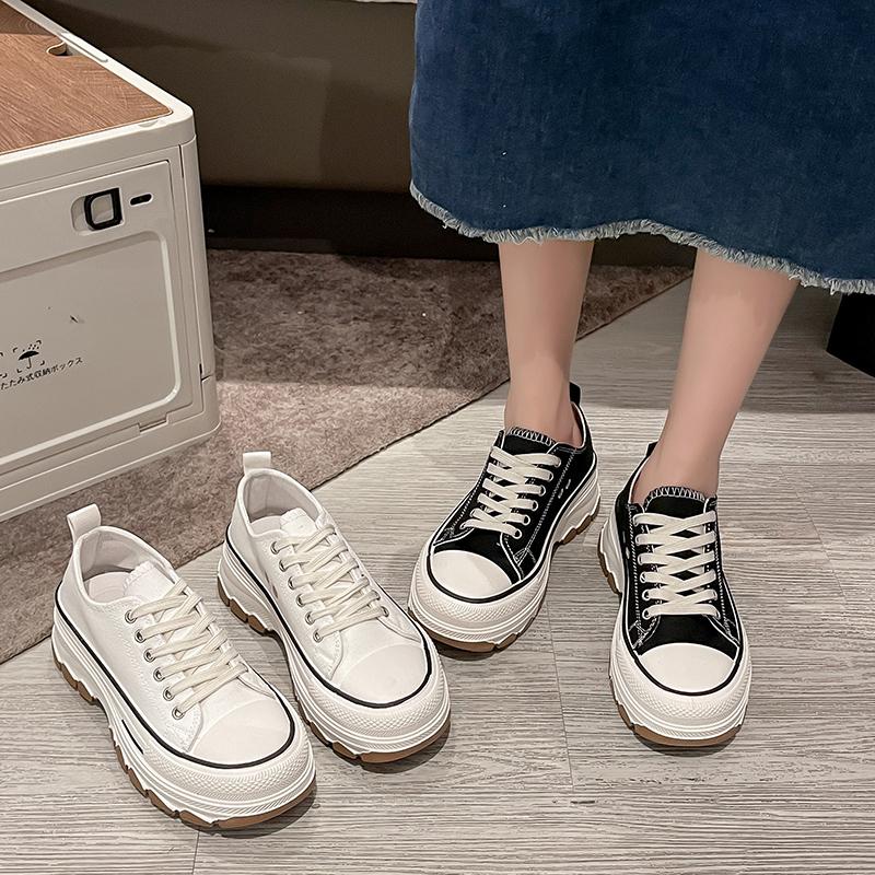 Fashion New Style Women Canvas Flat Shoes Spring and Autumn Fashion Thick Soled Canvas Height Increasing Women Casual Sports Shoes