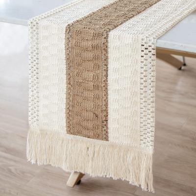 Splicing Burlap Table Runner Farmhouse Style, Boho Table Runner Modern Farmhouse Decor Rustic Woven Cotton Crochet Lace