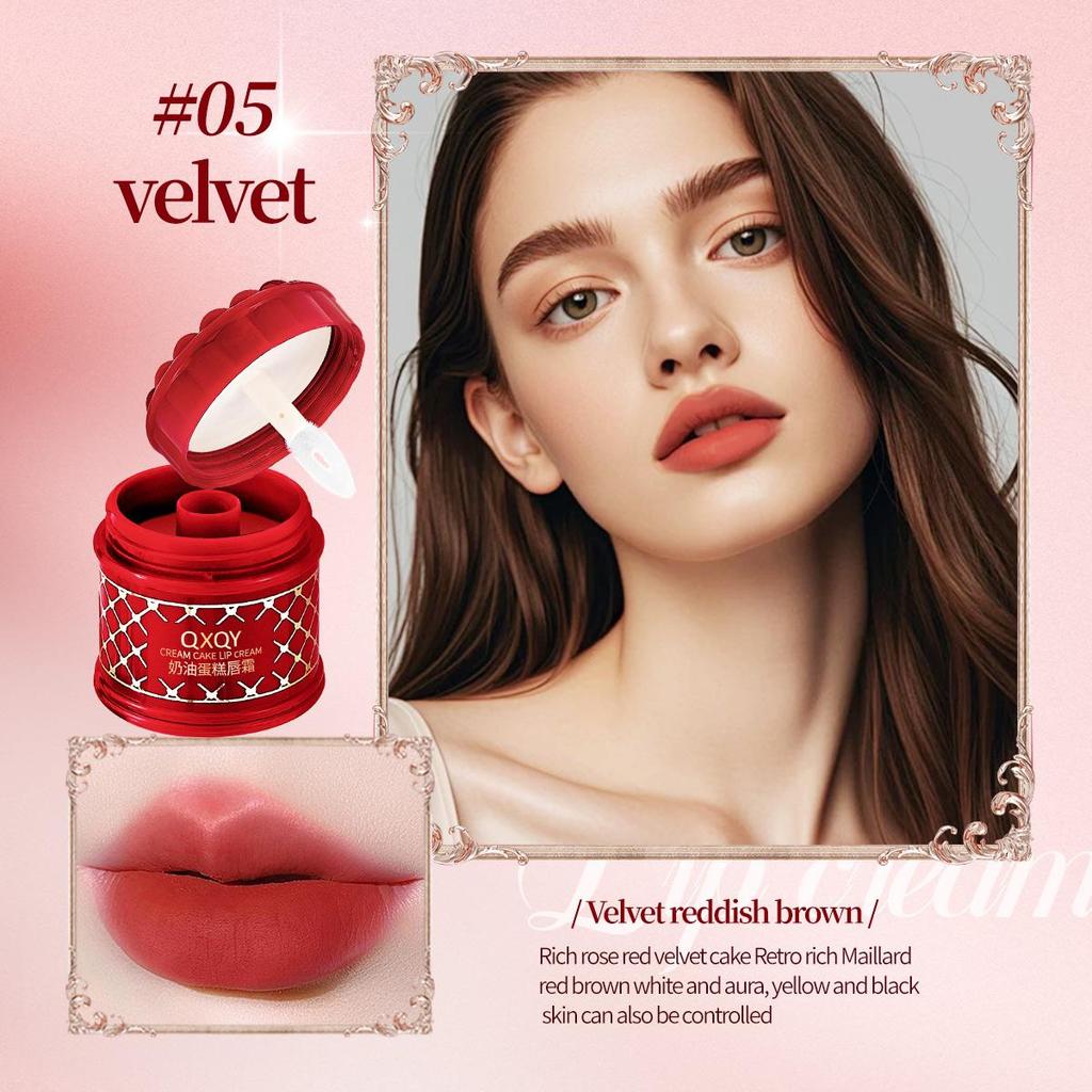 QXQY Cremiger Kuchen Lippencreme Samtmatt Einfach aufzutragen Make-up Farbhaltender Lippenstift Für Anfänger