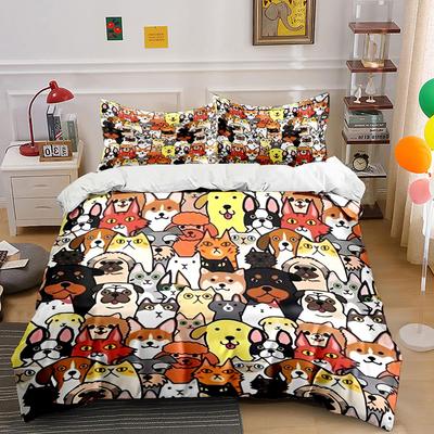 Cute Cartoon Pets Pattern Bedding Duvet Cover Set Duvet Cover Pillowcases  (1*Duvet Cover 2*Pillowcases, Without Duvet Insert)