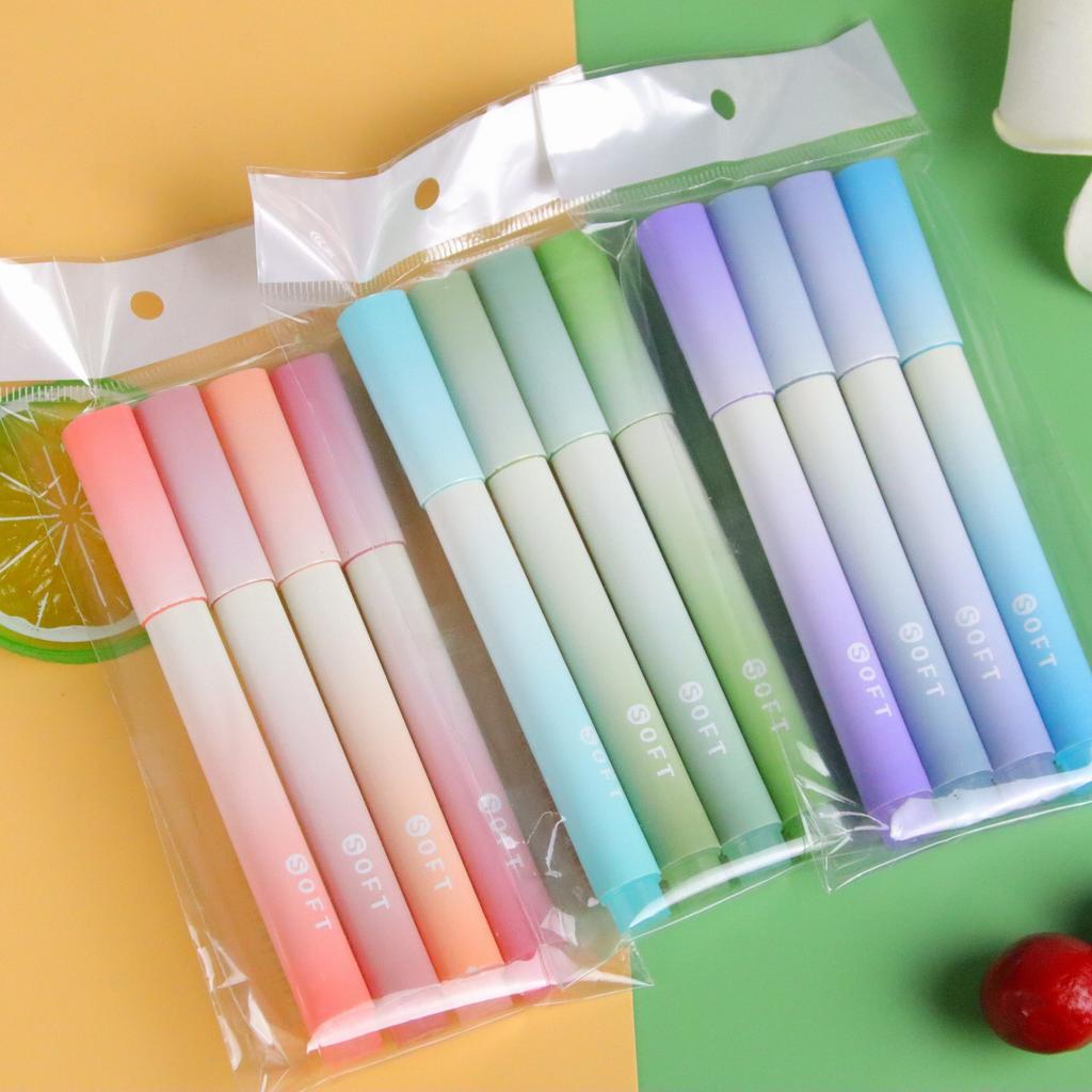 4Pcs/set Macaron Highlighters Color Gradient Highlighter Pens Kawaii Stationery Students Marker Pen Cute School Office Supplies