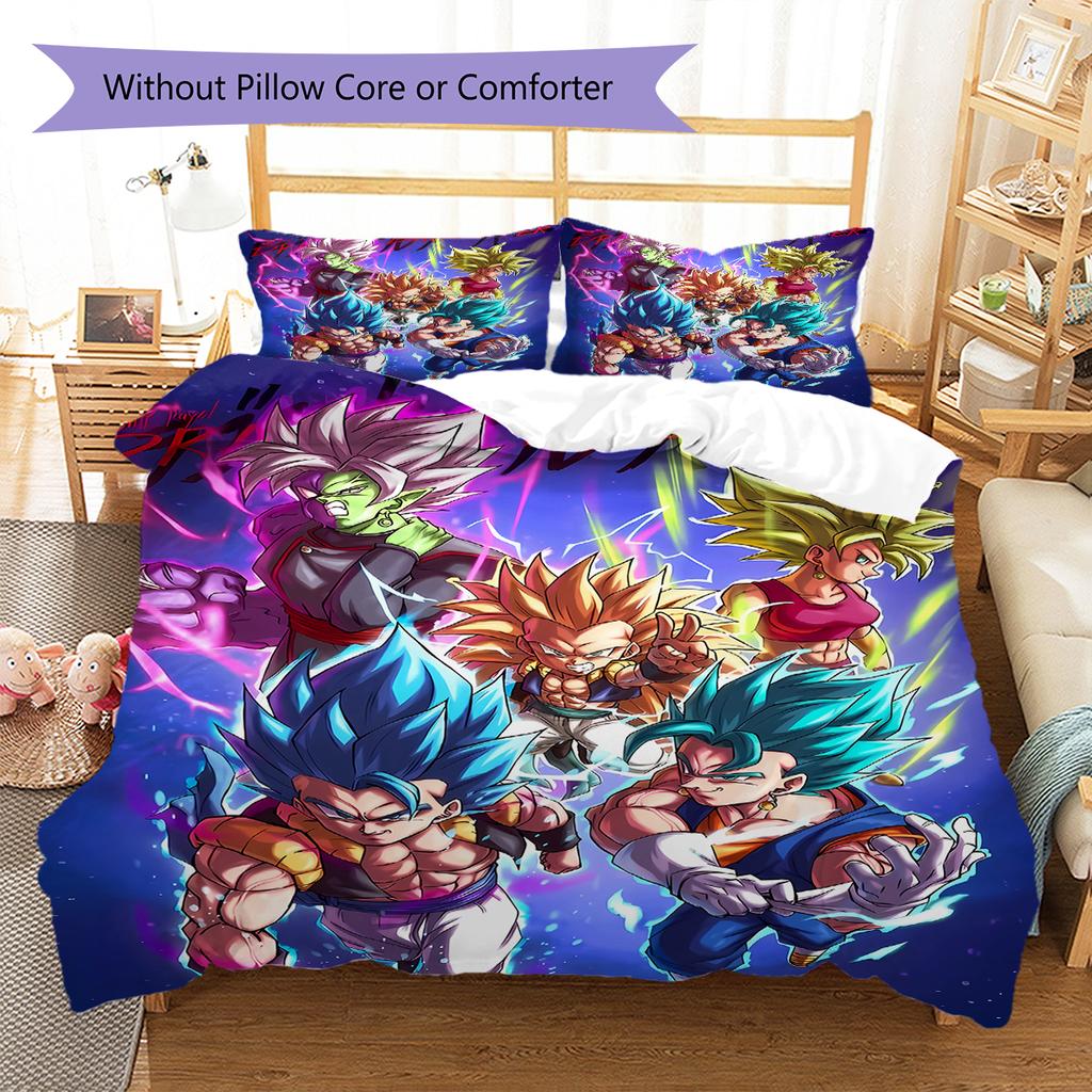 Dragon Ball Super Pattern Bedding,Quilt Set Quilt Cover Pillowcase Home Birthday Gift (1 * Duvet Cover + 2 * Pillowcase, Without Core)
