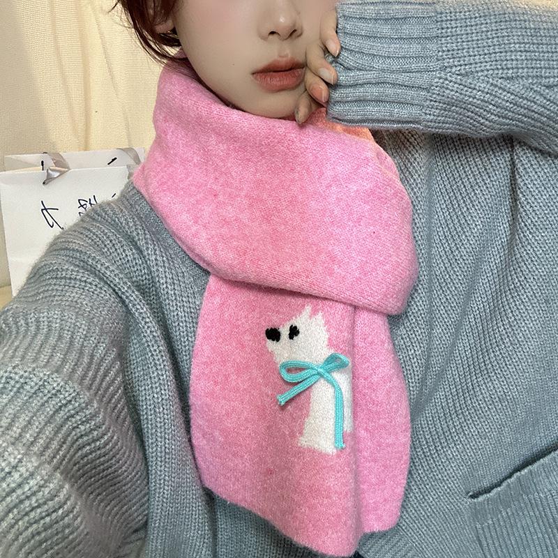Luochi Knitting Scarf: Cozy Imitation Cashmere Cartoon Wool Neck Warmer for Women, Korean Style