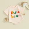 Baby Girls Boys Rompers Fuzzy Letter Embroidery Crew Neck Short Sleeve Infant Bodysuits Summer Clothes Jumpsuits
