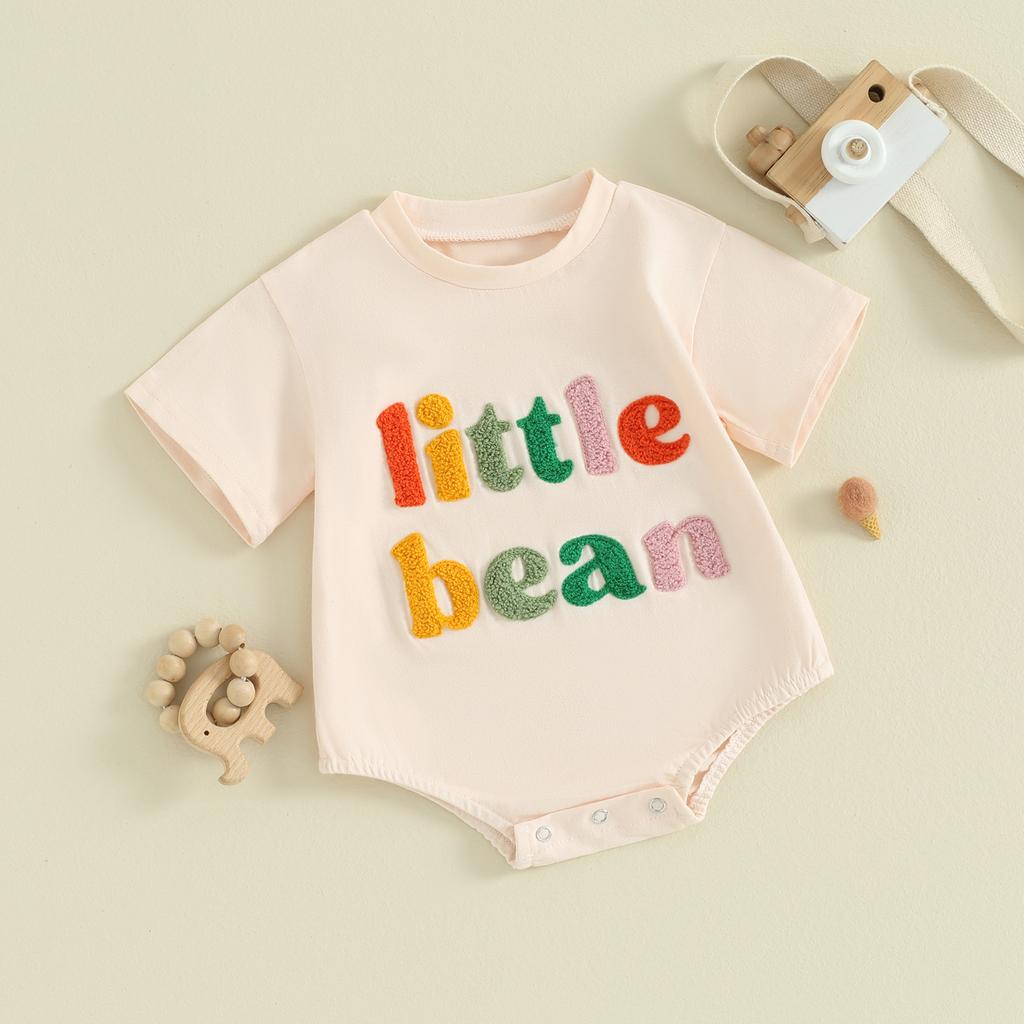 Baby Girls Boys Rompers Fuzzy Letter Embroidery Crew Neck Short Sleeve Infant Bodysuits Summer Clothes Jumpsuits
