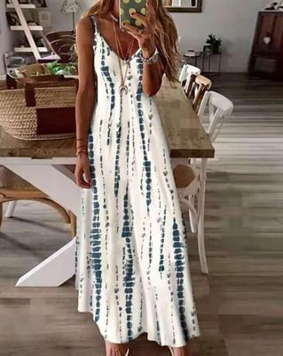 Letní maxi šaty Trendy s tenkými ramínky Tie-dye potisk Evropský americký styl