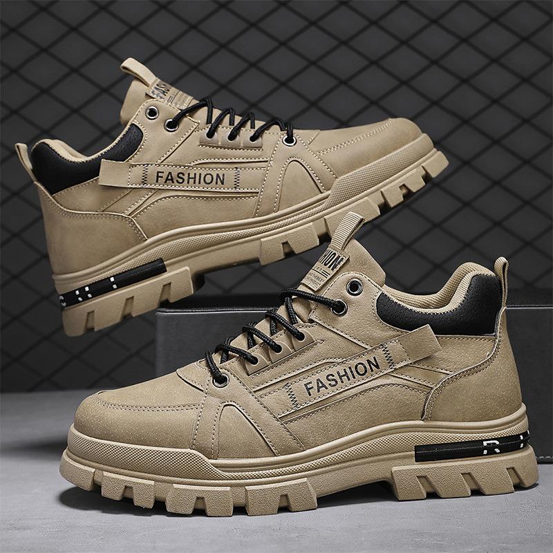 

Мужские кожаные ботинки на щиколотке большого размера, рабочие, на толстой подошве, нескользящие, водонепроницаемые, на шнуровке, осенне-зимние, для активного отдыха, походные, защитная обувь 39 коричневый